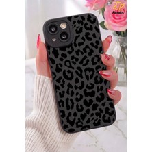 Fibaks iPhone 13/14 Kılıf Mat Siyah Hologramlı Leopar Desenli Kamera Korumalı Yumuşak Silikon Kapak