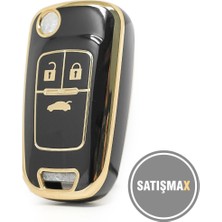 Satışmax Chevrolet Uyumlu Cruze Aveo Nano Anahtar Kılıfı 3 Buton Siyah Gold