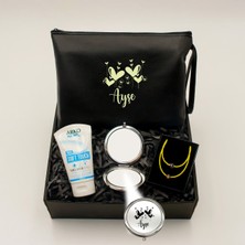 As Gift Kişiye Özel Siyah Makyaj Çantası& Ayna &arko El Kremi & Kolye ve Bileklik Hediye Seti