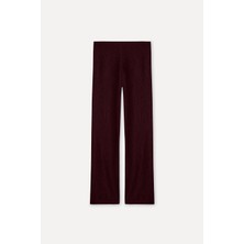 Mudo Kadın Bordo Straight Fit Beli Lastikli Pantolon