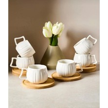 Kitchen Line Bambu 6’lı Cam Kahve Fincanı Seti – Bambu Altlıklı Şık Sunum Seti | Çay & Türk Kahvesi Uyumlu
