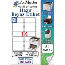 ArtMaster A4 Hazır Beyaz Etiket 99.1X38.1MM 100 Sayfa 1 Paket 14 Lü Kendinden Yapışkanlı Fotokopi Lazer Inkjet Kağıdı Yazıcılarla