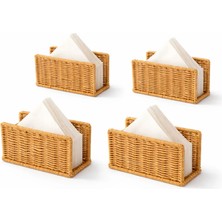 Tuppee Rattan Hasır Peçetelik 4’lü Set 14X5.5X8.5 cm – Şık Dikey Masa Sunum Standı