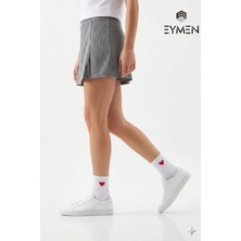 Eymen Socks 6 Çift Beyaz Kalp Desenli Yarım Konç Kadın Çorap Pamuklu Premium Kalite