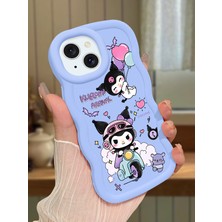 HONTINGA iPhone 15 Uyumlu Kılıfı Düşüme Önleyici Basitlik Anti Düşme Darbeye Dayanıklı Basit Mavi Yumuşak Silikon Telefon Kılıfı Kuromi Desen K9-0082