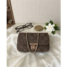 Lumea Mama El Örgüsü Bohem Omuz Çantası - Kahverengi Geometrik Desenli🍁