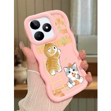 Ucuc Realme C51/C53 Uyumlu Pembe Silikon Kılıf Kamera Korumalı Darbe Emici Tasarım Şık Baskı Kılıf