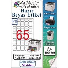 ArtMaster A4 Hazır Beyaz Etiket 38.1X21.2MM 100 Sayfa 1 Paket 65 Li Yapışkanlı Fotokopi Lazer Inkjet Kağıdı Yazıcılar Için Uyumlu
