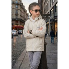 Pina Kids Erkek Çocuk Kapüşonlu Kolları Şeritli Baskılı Bondik Kumaş Mevsimlik Mont MM5011