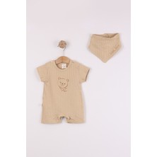 Joy Kids Erkek Bebek %100 Pamuk Müslin Kumaş Fularlı Tulum (0-9AY) (Krem)