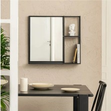 Merzana Modern Metal Çerçeveli Duvar Aynası ve Raflı Dekoratif Ayna – Çok Amaçlı Banyo & Antre Aynası