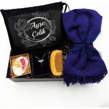 As Gift Kişiye Özel Siyah Makyaj Çantası & Şal & Tarak & Melek Kolye & Sabun Hediye Seti