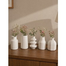 Minimalist Dekoratif Vazo Seti 5’li – Modern Beyaz Beton Vazo