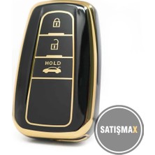 Satışmax Lüx Toyota Corolla C-Hr Land Cruiser Rav4 3 Buton Sustasız Nano Anahtar Kılıfı Siyah Gold Renk Satışmax