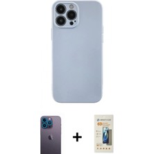 Marsilyan™- iPhone 13 Pro Max Kılıf Ahenk Serisi - Siyah 6d Mat Seramik Hayalet Nano Ekran Koruyucu + Mavi Neon Fosforlu Kamera Lens
