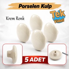 Badem10 (5 Adet) Porselen Yuvarlak Düz Krem Renk Mobilya Mutfak Gardrop Dolabı Kapak Kulpu Çekmece Kulbu