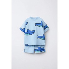 Magu Erkek Çocuk Pamuklu Köpek Balığı Desenli T-Shirt Şort Takım