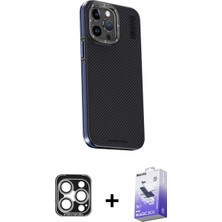 Marsilyan™- iPhone 15 Pro Max Kılıf Kıvılcım Modern Özel Seri - Siyah Bilvis 5in1 5d Magic Hayalet Cam Ekran Koruyucu + Gümüş Pvd Metal Kamera Lens