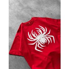 3 Erkek Örümcek Baskılı Tişört Kısa Kollu Bisiklet Yaka T-Shirt - Kırmızı