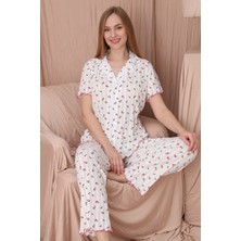 Wordex Mrn 1703 Güllü Pointel Ince Kumaş Düğmeli Kısa Kollu Kadın Pijama Takımı