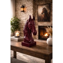 İmoka Dizayn Modern At Figürlü Dekoratif Obje Şömine Üstü Biblo Salon Dresuar Antre Dekoru Lüks Seramik 46CM*17CM*31CM Şarabi