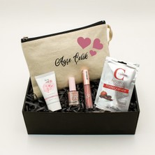 As Gift Kişiye Özel Kanvas Makyaj Çantası & El Kremi & Pastel Oje & Likit Ruj & Kil Maskesi