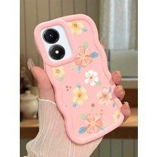 HONTINGA Vivo Y02S Uyumlu Kılıfı Düşüme Önleyici Basitlik Anti Düşme Darbeye Dayanıklı Basit Pembe Yumuşak Silikon Telefon Kılıfı Çiçek Desen K9-0083