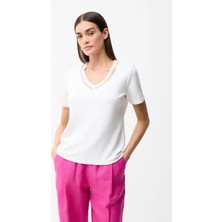Love My Body Inci Detaylı V Yaka T-shirt Kemik 175L9560001