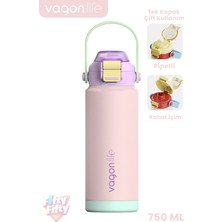Vagonlife 750 ml Tek Kapak Çift Kullanım Pipetli Rahat Içim Kulplu Paslanmaz Çelik Termos FF1108-750ML