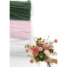 Cekar Store 100LÜ Tüylü Tel Şönil, 30 cm (40 Adet Yeşil, 30 Adet Pembe, 30 Adet Beyaz, Çiçek Yapımına Uygun) Tek Ebat