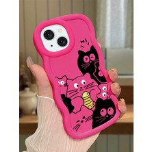 Ucuc iPhone 15 Plus Uyumlu Fuşya Silikon Kılıf Kamera Korumalı Darbe Emici Tasarım Şık Baskı Kılıf