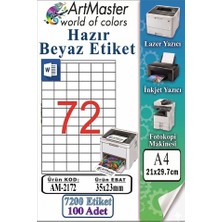 ArtMaster A4 Hazır Beyaz Etiket 35X23MM 100 Sayfa 1 Paket 72 Li Kendinden Yapışkanlı Fotokopi Lazer Inkjet Kağıdı Yazıcılar Için