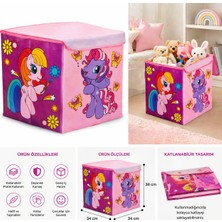 Pembe Pony Desenli Katlanabilir Oyuncak Kutusu – Kapaklı Kumaş Saklama Kutusu (38X34X34 Cm)