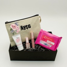 As Gift Kişiye Özel Kanvas Makyaj Çantası & El Kremi & Pastel Oje & Likit Ruj & Makyaj Temizleme Mendili