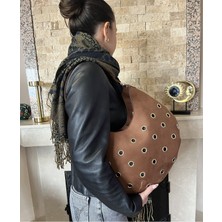 Carryme Kuşgözü Detaylı Taba Süet Kadın Omuz Çantası