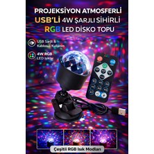 Ecuy Rgb LED Disko Topu USB Şarjlı Projeksiyon Işığı 360° Döner Renkli Parti Atmosfer Lambası