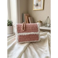 Lumea Mama Kadife Örgü Peluş Detaylı Omuz Çantası - Pudra Pembe El Yapımı Çanta🌸