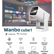 Wanbo Cube1 Projeksiyon Cihazı-Dahili Android TV 11.0 Widevine L1 sertifikalı & 8W Hoparlör - Beyaz