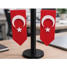 Mays 3D Studio Türk Bayraklı Masa Üstü Çiftli Dekoratif Bayrak Seti Standlı