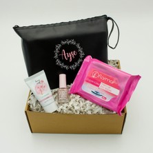 As Gift Kişiye Özel Siyah Makyaj Çantası & El Kremi & Pastel Oje & Makyaj Temizleme Mendili