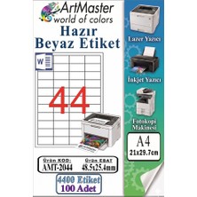 ArtMaster A4 Hazır Beyaz Etiket 48.5X25.4MM 100 Sayfa 1 Paket 44 Lü Yapışkanlı Fotokopi Lazer Inkjet Kağıdı Yazıcılar Için Uyumlu