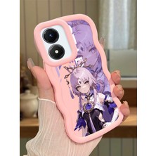 HONTINGA Vivo Y02S Uyumlu Kılıfı Düşüme Önleyici Basitlik Anti Düşme Darbeye Dayanıklı Basit Pembe Yumuşak Silikon Telefon Kılıfı Karikatür Desen K9-0081
