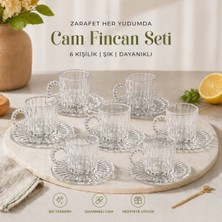 Kitchen Line Zarafet Cam Fincan Seti 6’lı – Şık Tasarım Kulplu Cam Kahve Fincanı ve Tabaklı Set
