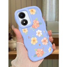 HONTINGA Vivo Y02S Uyumlu Kılıfı Düşüme Önleyici Basitlik Anti Düşme Darbeye Dayanıklı Basit Mavi Yumuşak Silikon Telefon Kılıfı Çiçek Desen K9-0083
