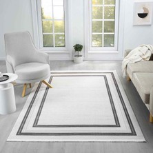 Pera Halı Beyaz Gri Dikdörtgen Bordürlü Modern Halı - NG5113AV