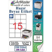 ArtMaster A4 Hazır Beyaz Etiket 70X56MM 100 Sayfa 1 Paket 15 Li Kendinden Yapışkanlı Fotokopi Lazer Inkjet Kağıdı Yazıcılar Için