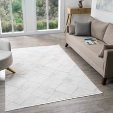 Pera Halı Beyaz Gri Bej Altıgen Geometrik Modern Halı - NG15501GS