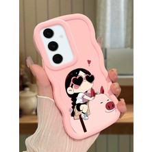 Ucuc Samsung Galaxy S24 Fe Uyumlu Pembe Silikon Kılıf Kamera Korumalı Darbe Emici Tasarım Şık Baskı Kılıf