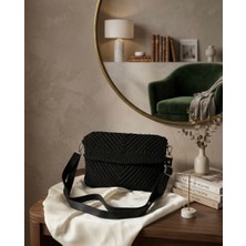 Lumea Mama El Yapımı Bohem Siyah Omuz Çantası - Kanvas Askılı Modern Tasarım💫