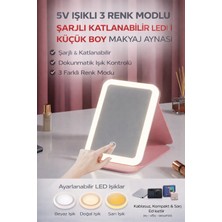 Ecuy LED Makyaj Aynası Şarjlı Katlanabilir 3 Renk Işıklı Dokunmatik Masaüstü Taşınabilir Ayna Kılıf Stand